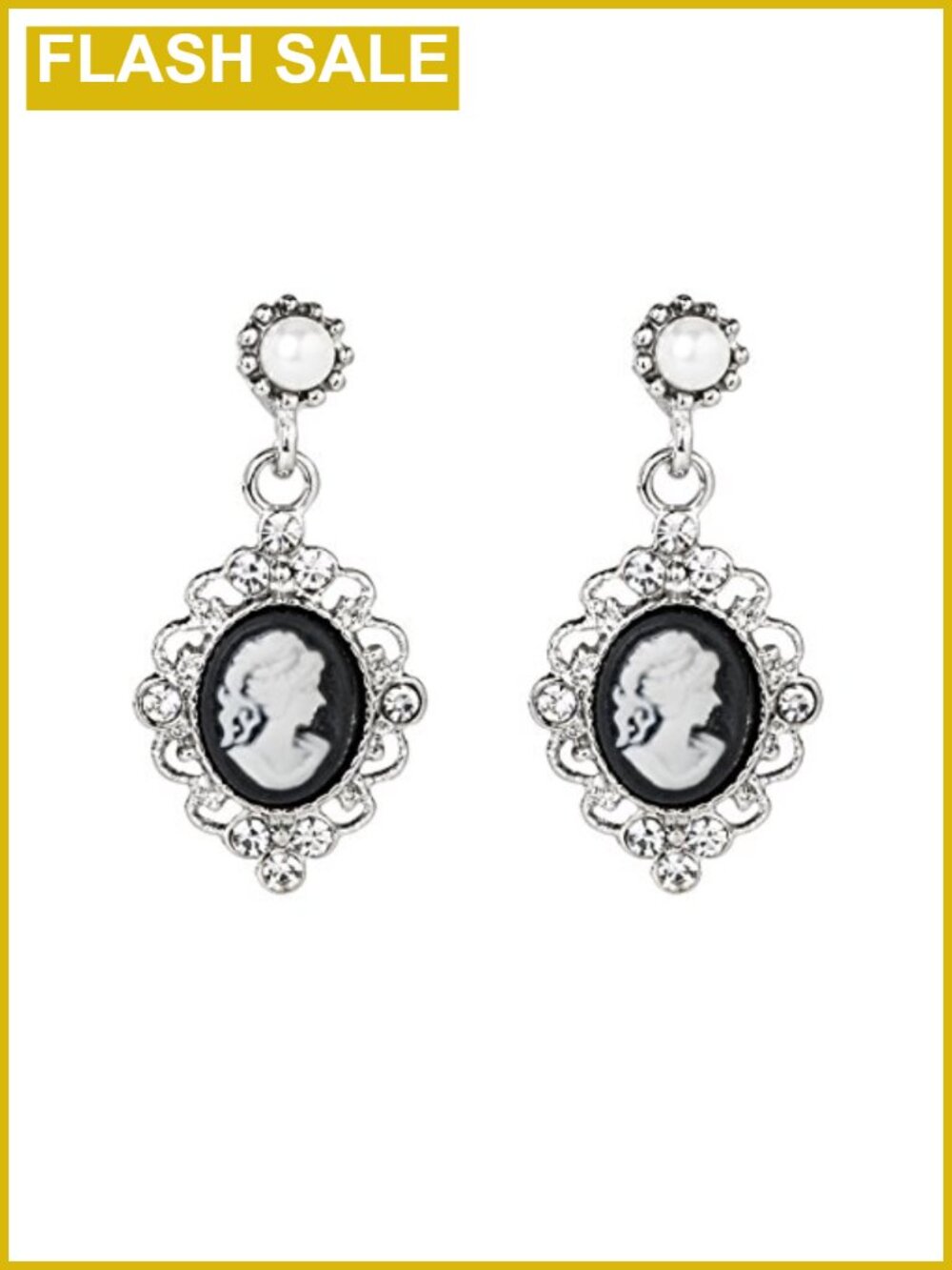 Vintage Silhouette Cameo Dangle Earrings with Clear Crystals